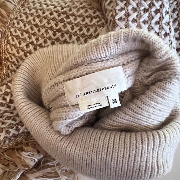 Anthropologie Hybrid Cropped Poncho Sweater – Cream Fringe Knit Turtleneck OS EU - Picture 6 of 6